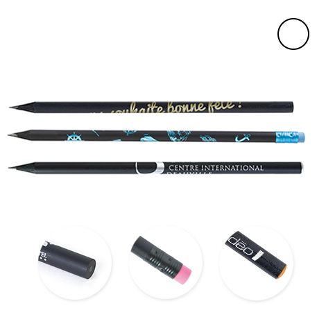Crayon en bois personnalisable rond - Prestige Black 17,6 cm
