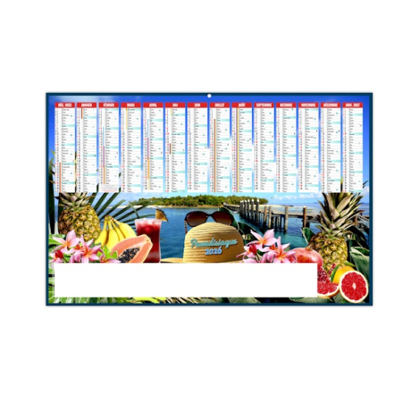Calendrier bancaire Paradisiaque 2026 avec visuel tropical, fruits exotiques et zone de marquage blanche en bas Calendrier bancaire Paradisiaque 2026 avec visuel tropical, fruits exotiques et zone de marquage blanche en bas