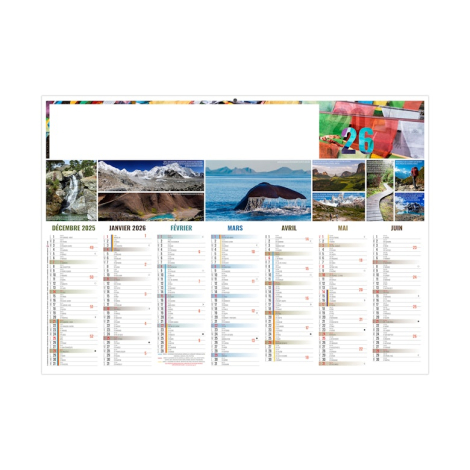 Calendrier bancaire personnalisable Barnabé 2026 recto avec bandeau blanc pour logo.
