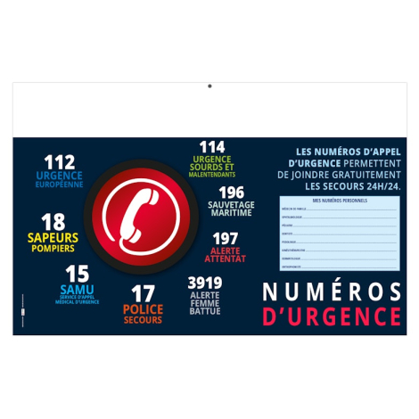 Vue dos du calendrier publicitaire numéro d'urgence