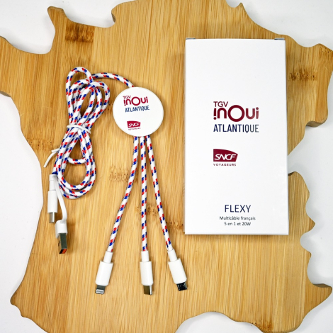 Multicâble publicitaire 5-en-1 personnalisable Flexy