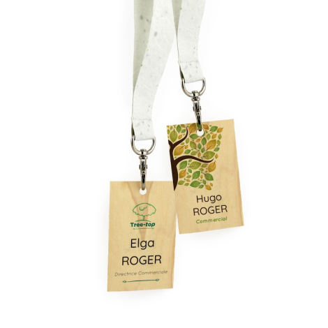 Badge bois 85×54 mm personnalisable fabriqué en France