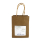Sac kraft à poignées avec fenêtre laissant voir un carton imprimé, marquage visible.
