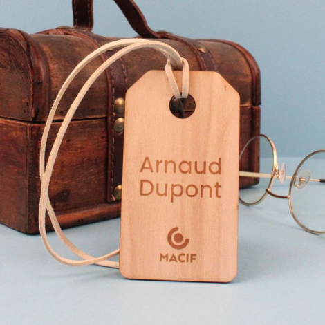 Étiquette bagage bois publicitaire personnalisable