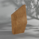 Trophée en bois rectangulaire asymétrique présenté de profil, surface latérale uniforme sans marquage.