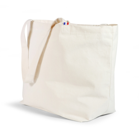 Sac cabas toile écrue vue trois-quarts avec fond plat et anses longues