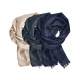 Trois écharpes coton biologique beige bleu grisé et bleu foncé enroulées