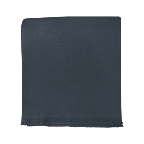 Plaid bleu grisé coton biologique présenté à plat avec franges