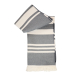 Fouta gris et blanc rayée pliée avec finition frangée