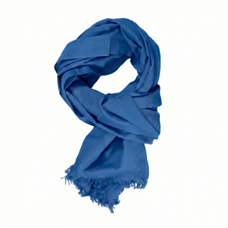 Chèche bleu moyen en coton enroulé avec franges