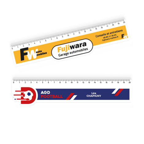 Règle plate 20 cm en PMMA blanc avec graduation centimétrique