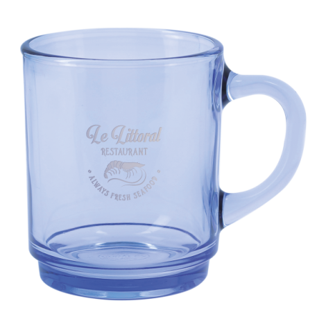 Mug publicitaire Duralex translucide bleuté 26 cl avec marquage face avant
