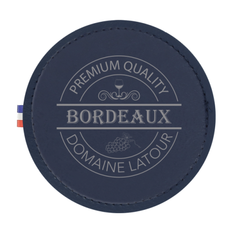 Sous-verre publicitaire bleu foncé avec surpiqûres et marquage centré face avant