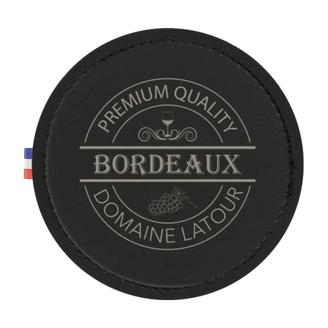 Sous-verre publicitaire noir avec surpiqûres et personnalisation centrée