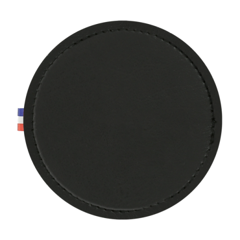 Sous-verre noir avec coutures visibles et étiquette tricolore sans personnalisation