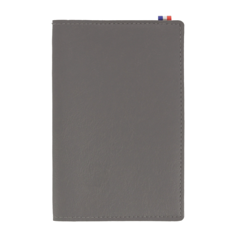 Porte carte grise gris avec coutures et étiquette tricolore sans personnalisation