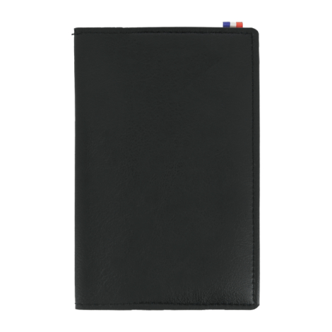 Porte carte grise noir avec coutures et étiquette tricolore sans marquage