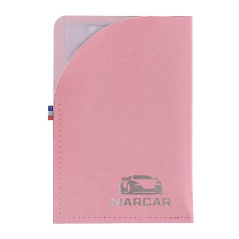 Porte carte grise rose clair matière végétale avec marquage bas face avant