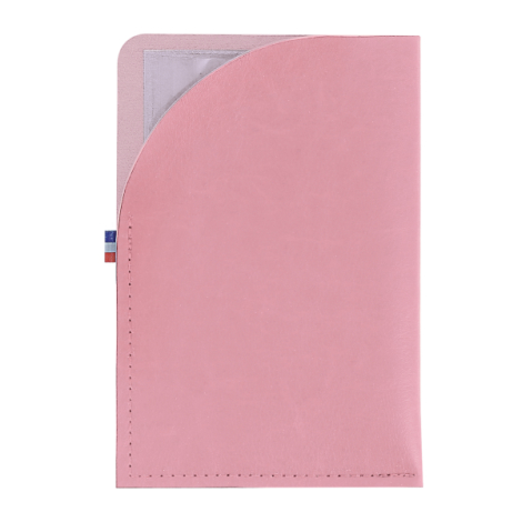 Porte carte grise rose clair matière végétale avec rabat arrondi sans personnalisation