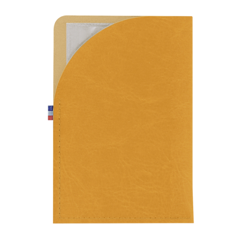 Porte carte grise jaune matière végétale avec rabat arrondi sans marquage