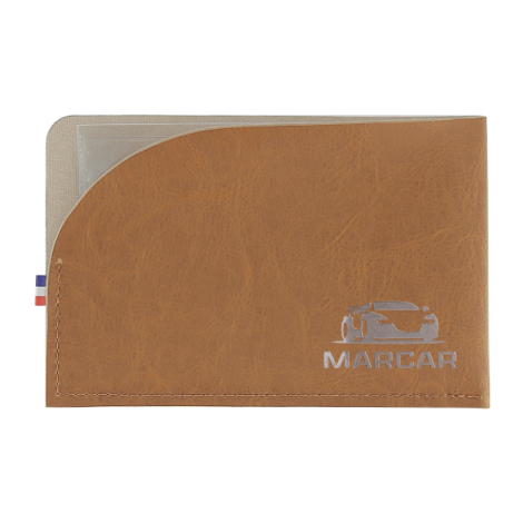 Porte carte grise marron horizontal avec marquage bas droite face avant