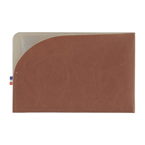 Porte carte grise marron clair horizontal avec rabat arrondi sans personnalisation