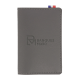 Porte-cartes gris avec coutures et étiquette tricolore avec marquage centré face avant