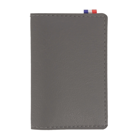Porte-cartes gris avec coutures et étiquette tricolore sans marquage