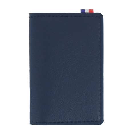 Porte-cartes bleu foncé avec coutures et étiquette tricolore sans marquage