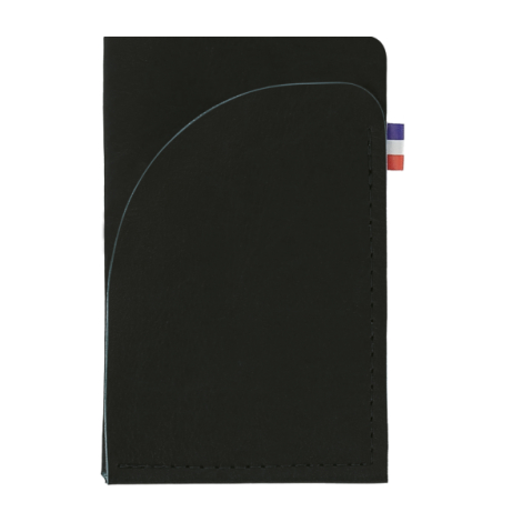 Porte-cartes noir matière végétale avec rabat arrondi sans marquage