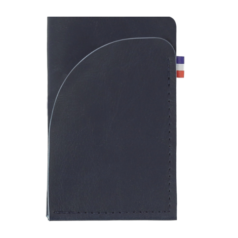 Porte-cartes bleu foncé matière végétale avec rabat arrondi sans personnalisation