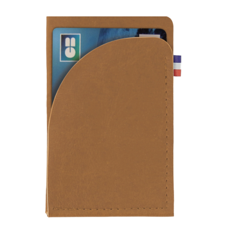 Porte-cartes bleu foncé matière végétale avec rabat arrondi et marquage bas droite face avant