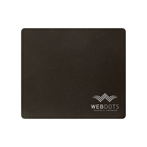 Tapis de souris noir effet moucheté avec marquage visible bas droite