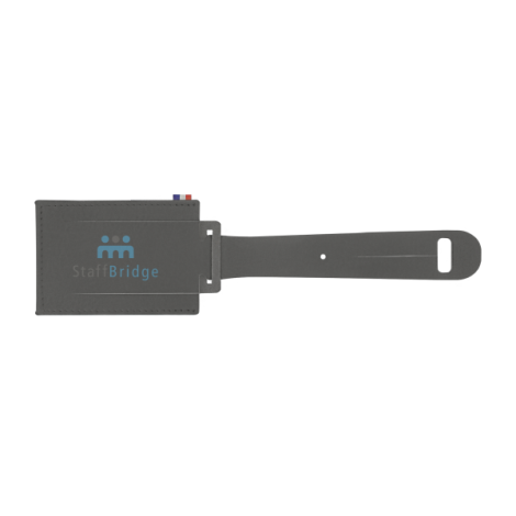 Étiquette bagage grise avec marquage bleu exemple personnalisation