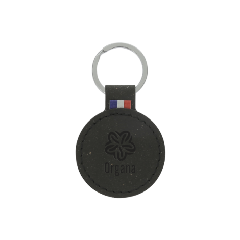 Porte-clés rond noir avec marquage ton sur ton centré