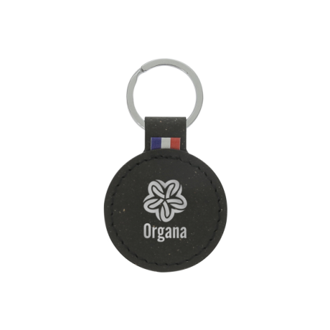 Porte-clés rond noir avec marquage gris clair