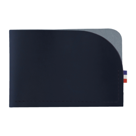 Porte-cartes bleu marine avec rabat arrondi contraste intérieur