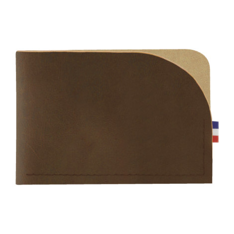 Porte-cartes brun foncé avec rabat incurvé texture cuir