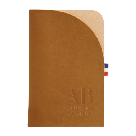 Porte-cartes marron clair avec marquage visible bas droite
