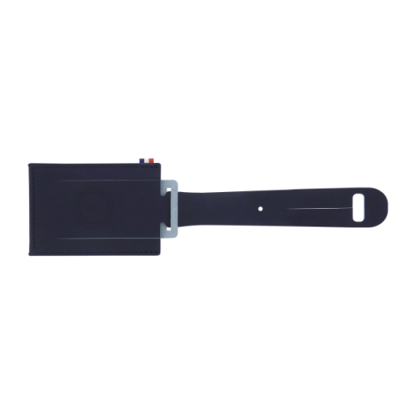 Étiquette bagage bleu foncé avec personnalisation centrée