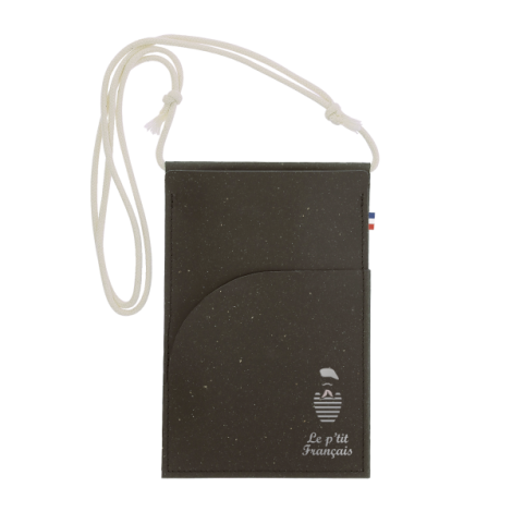 Pochette gris foncé vue face avec personnalisation visible sur poche frontale