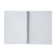 Carnet A5 spirale ouvert avec pages lignées et reliure centrale, sans marquage
