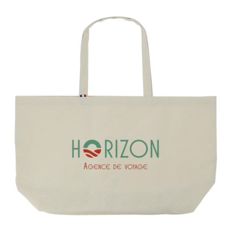 Tote bag XXL écru avec marquage HORIZON vert orange centré