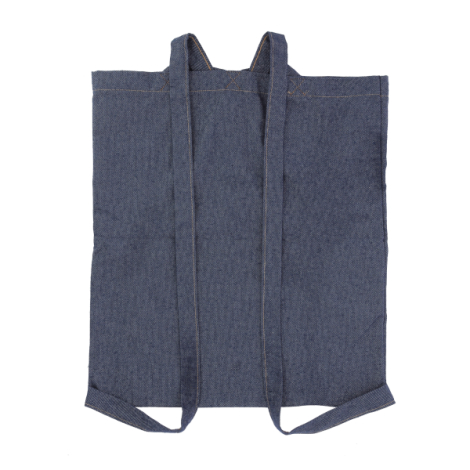Tote bag à dos denim bleu vue dos structure et fixation des anses