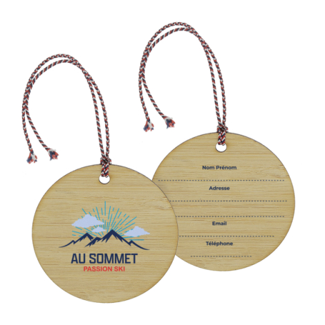 Étiquette bagage ronde publicitaire bambou France
