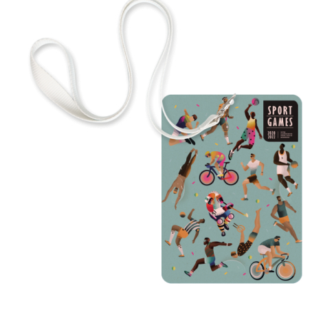 Porte badge A6 avec cordon tour de cou blanc et visuel imprimé