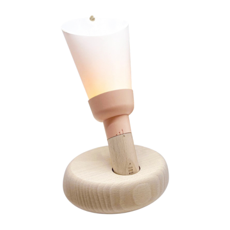 Lampe socle bois bague rose