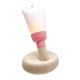Lampe nomade sur socle bois avec diffuseur blanc et base rose