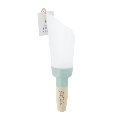 Lampe nomade bois bague vert d’eau avec étiquette produit