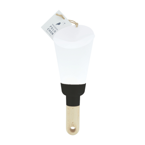 Lampe nomade bois bague noire avec étiquette produit